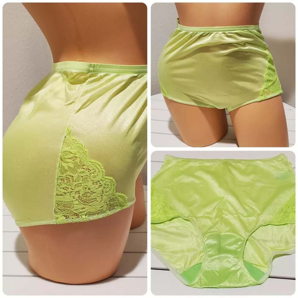 Shadowline 17082 Full Cut Brief Nylon Lace Full Cut Panty Green Citron